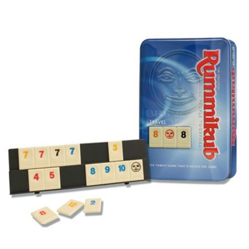 Compact Rummikub Travel in Tin Game for on-the-go classic tile gameplay, featuring durable tiles and a portable design.