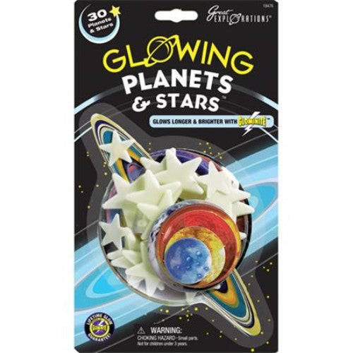 Glow-in-the-dark planets and stars set, including 9 planets and 21 stars for creating a celestial bedroom ambiance.