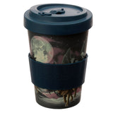 Biodegradable travel mug with Wolf design, made from sustainable bamboo composite, lightweight, and perfect for hot and cold drinks.