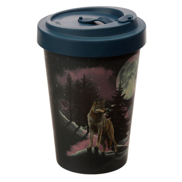 Biodegradable Travel Mug - Wolf (400ml) with bamboo composite, eco-friendly design, and stylish wolf graphic for sustainable sipping.