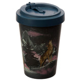 Biodegradable travel mug featuring a Wolf design, eco-friendly bamboo composite, 400ml capacity, stylish and portable.