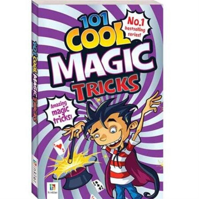 Cover of '101 Cool Magic Tricks' book featuring vibrant illustrations and titles for learning magic tricks.