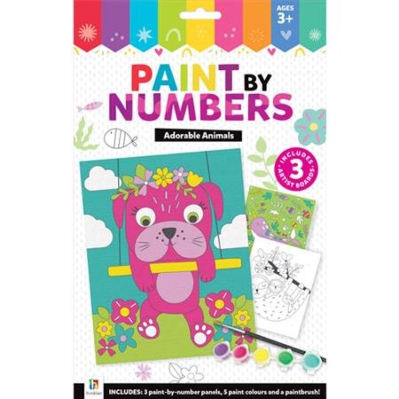 Paint By Numbers kit featuring a pug, sloth, and narwhal, perfect for kids to unleash their creativity with vibrant paints.