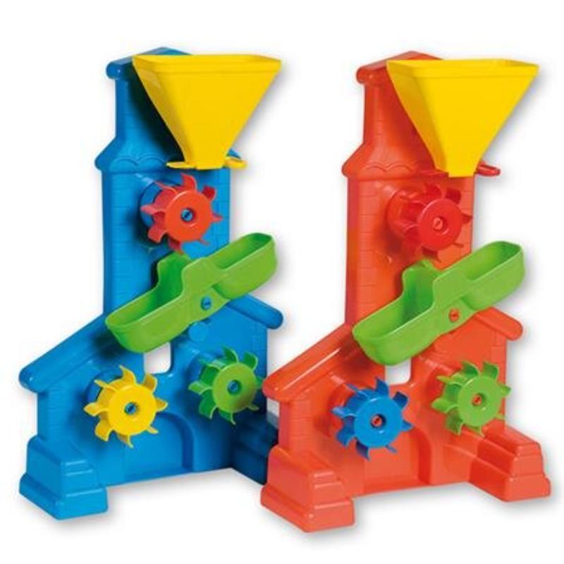 Vibrant 41cm sand and water wheel for kids, promoting creative play and sensory development in outdoor settings.