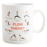 Extra-large coffee mug featuring 17 yoga poses and uplifting phrases, perfect for yoga lovers and mindfulness enthusiasts.