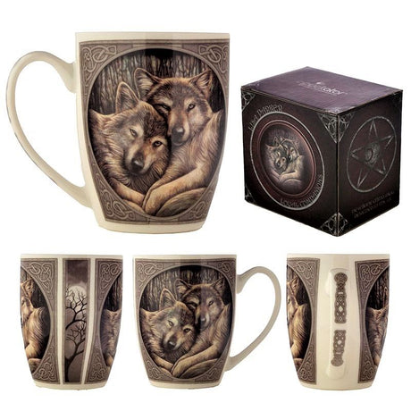 Porcelain mug featuring Lisa Parker's "Loyal Companions" artwork, perfect for animal lovers, 300ml capacity.