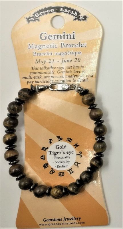 Set of 6 Zodiac Gemini Tiger Eye bracelets, featuring golden-brown stones that promote confidence and creativity. Perfect gift.