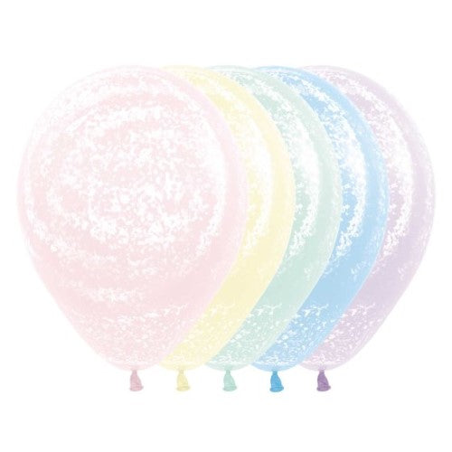 Colorful 30cm frosty pastel matte latex balloons in assorted designs, perfect for festive celebrations and decorations. Pack of 25.