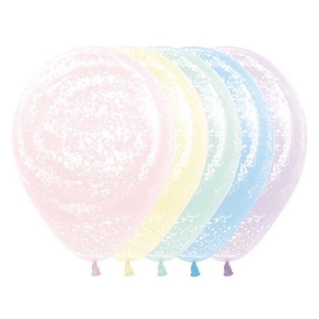 Colorful 30cm frosty pastel matte latex balloons in assorted designs, perfect for festive celebrations and decorations. Pack of 25.