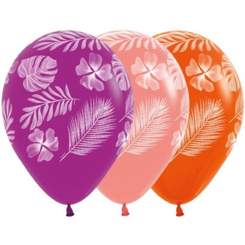 Vibrant 30cm Tropical Paradise assorted latex balloons in a pack of 25, perfect for festive celebrations and summer parties.