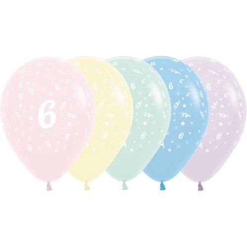 Pastel matte balloons for Age 6 birthday celebrations, pack of 25, perfect for festive decorations and memorable events.