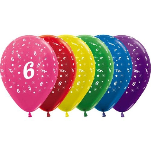 Pack of 25 vibrant 30cm metallic latex balloons for Age 6 birthday celebrations, ideal for decoration and lasting fun.