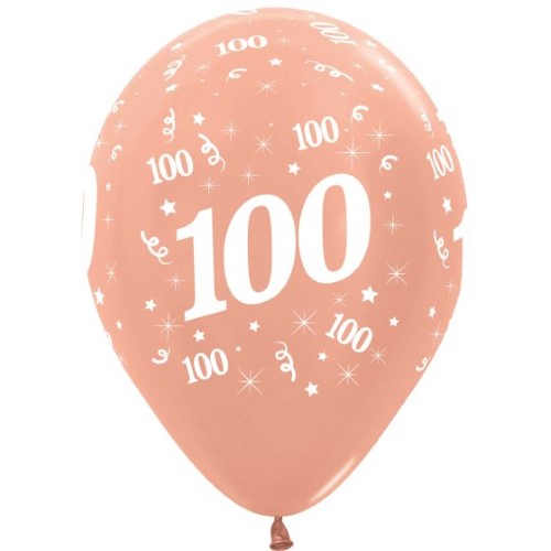 Pack of 25 Sempertex 30cm metallic rose gold balloons, perfect for luxurious Age 100 celebrations and events.