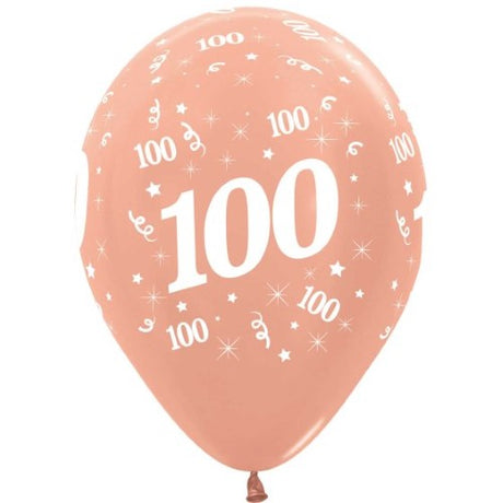 Pack of 25 Sempertex 30cm metallic rose gold balloons, perfect for luxurious Age 100 celebrations and events.