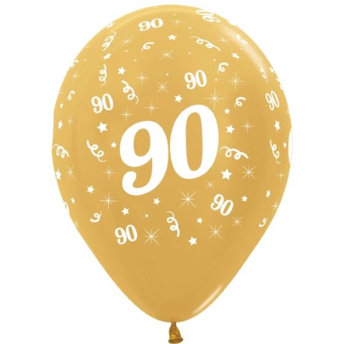 Pack of 25 metallic gold latex balloons, 30cm, ideal for 90th birthdays and elegant celebrations.