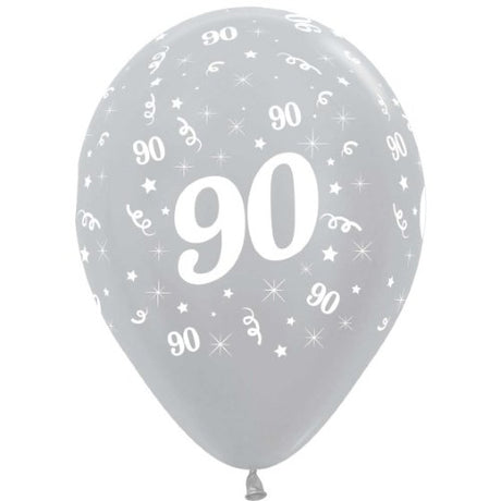 Pack of 25 elegant 30cm satin pearl silver balloons, perfect for celebrating a 90th birthday or glamorous events.