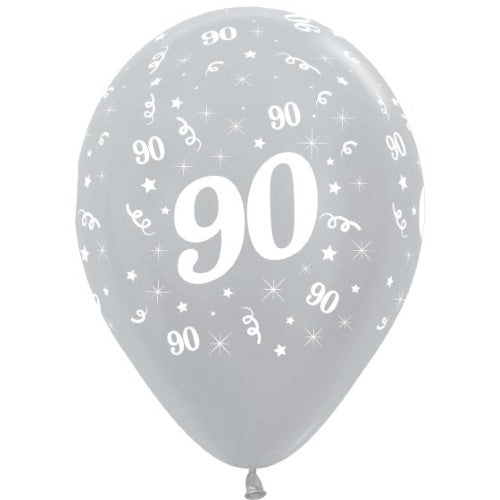 Pack of 25 elegant 30cm satin pearl silver balloons, perfect for celebrating a 90th birthday or glamorous events.