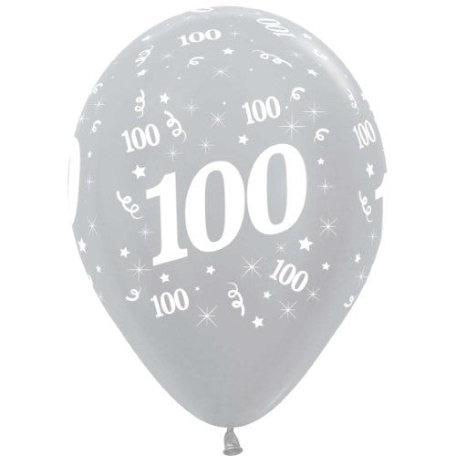 Pack of 25 elegant 30cm satin pearl silver latex balloons for centennial celebrations and special events.