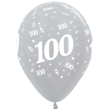 Pack of 25 elegant 30cm satin pearl silver latex balloons for centennial celebrations and special events.