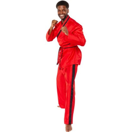 Cobra Kai Eagle Fan costume in X-Large, featuring a stylish top, belt, logo, and trousers for karate enthusiasts.