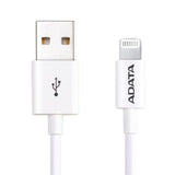 White 1M ADATA Lightning iPhone Cable, MFi-certified, for rapid charging up to 2.4A and efficient data transfer.