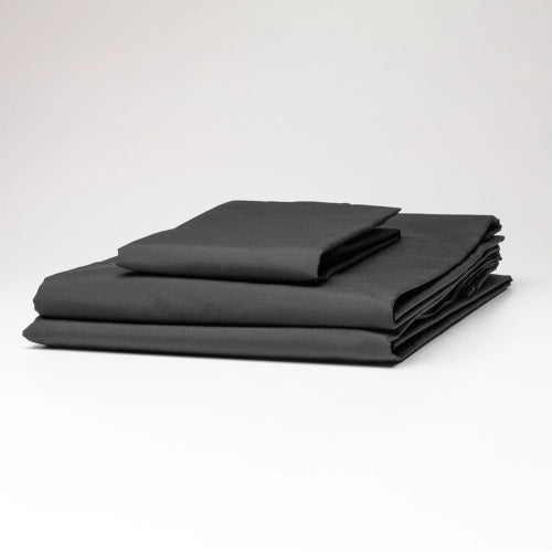 Charcoal fitted sheet with 220TC percale weave, blending premium cotton and polyester for comfort and durability.