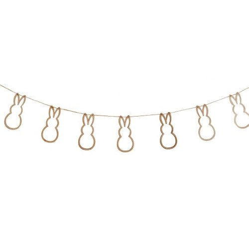 Charming 1.5m Hey Bunny Wooden Bunting with 8 eco-friendly bunny cutouts for festive celebrations and nursery decor.