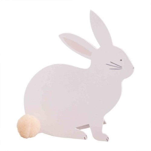 Charming Hey Bunny Place Cards with pink and white pom pom tails, perfect for Easter and festive gatherings.