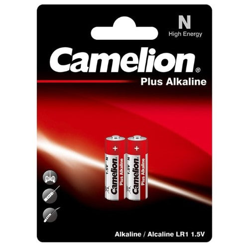CAMELION LR1 N-TYPE batteries 2PK offering reliable power, anti-leakage protection, and 10-year storage life for high-drain devices.