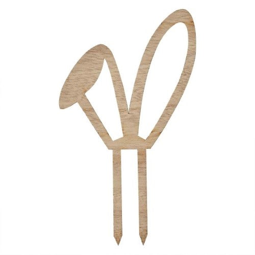 Wooden bunny ear cake topper, eco-friendly and whimsical, perfect for Easter desserts and celebrations.