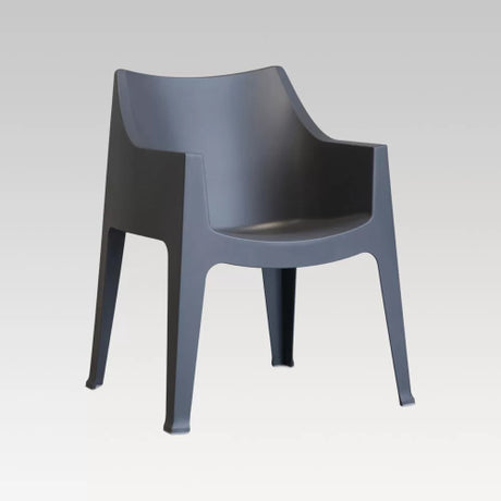 Stackable outdoor chair in chic Coco Anthracite, made from UV-treated polypropylene for stylish and durable seating.