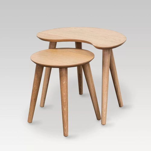 Oslo Nest of Tables featuring kidney-shaped and round designs in premium oak veneers, perfect for modern living spaces.