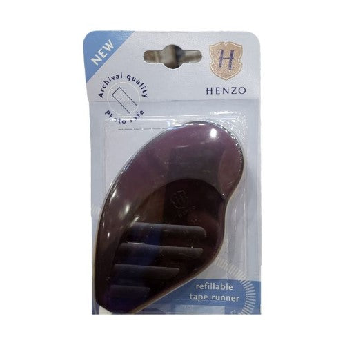 Ergonomic HENZO TAPERUNNER 10M REFILLABLE tape runner for seamless photo mounting and crafting with touch-free application.