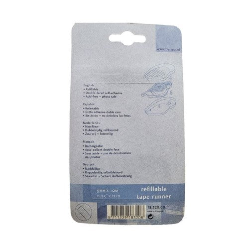 HENZO TAPERUNNER 10M REFILLABLE offers seamless adhesive application, ideal for scrapbooking, photo mounting, and crafts.