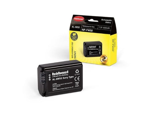 HAHNEL HL-XW50 battery for Sony cameras, 1000mAh lithium-ion, eco-friendly packaging, reliable power, and protection circuit.