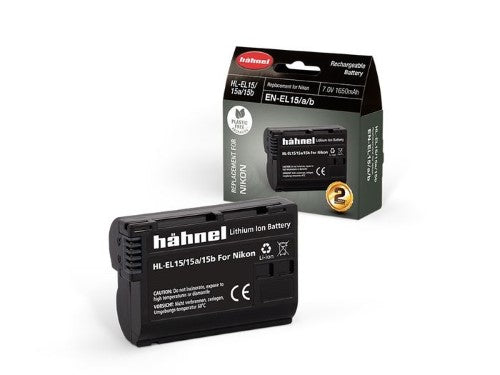 HAHNEL HL-EL15 replacement battery for Nikon, 1650mAh, eco-friendly packaging, high-performance lithium-ion power source.