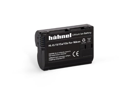 HAHNEL HL-EL15 replacement battery for Nikon cameras, featuring 1650mAh capacity and eco-friendly packaging.