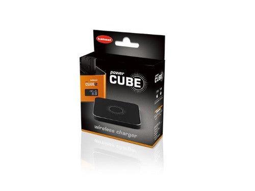 Compact Hahnel PowerCube Wireless Charger for fast, simultaneous charging of phones and camera batteries, ideal for desktops.