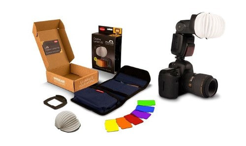 HAHNEL MODULE CREATIVE LANTERN KIT featuring a Lantern Diffuser, 6 color filters, and storage wallet for stunning photography.