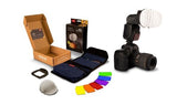 HAHNEL MODULE CREATIVE LANTERN KIT featuring a Lantern Diffuser, 6 color filters, and storage wallet for stunning photography.