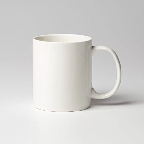 Set of six durable white coffee mugs (330ml) with straight sides, perfect for enhancing your coffee experience.