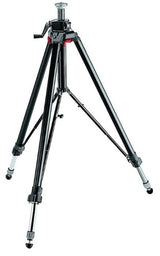 MANFROTTO 058B Triaut Camera Tripod in black, featuring individual leg release, rubber feet, and portable design for stability.