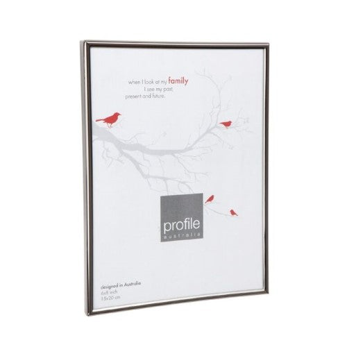 Sleek black nickel 6x8 photo frame with rounded design, velour back, and versatile for portrait or landscape displays.