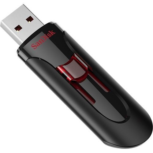 SanDisk Cruzer Glide 3.0 USB flash drive 64GB with retractable design, fast USB 3.0 speeds, and secure file encryption.
