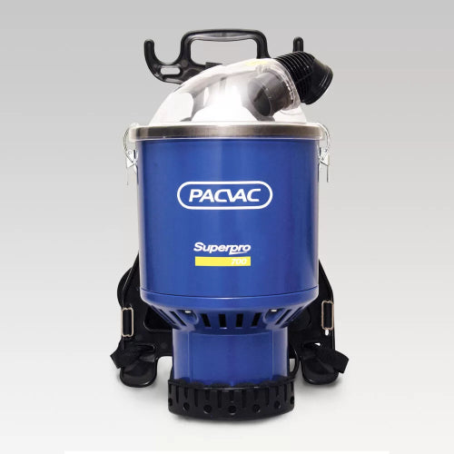 Pac Vac SuperPro 700 Vacuum Cleaner: Lightweight backpack design, Hypercone filtration, 5L capacity, and 18m power lead for efficient cleaning.