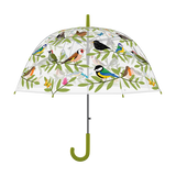 Transparent Bird Club umbrellas with whimsical bird print, automatic open/close, 83 x 82 cm, perfect for stylish rainy day adventures.