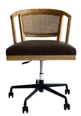 Heritage Adjustable Office Chair with antique oak finish, PU cigar seat, and rattan back, blending style and ergonomic comfort.