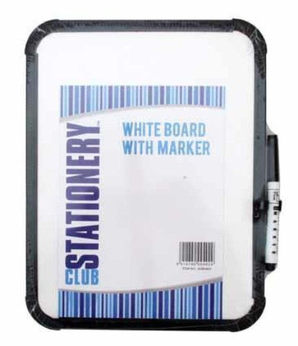 Compact A4 whiteboard with erasable surface and vibrant marker pen, ideal for brainstorming and presentations.