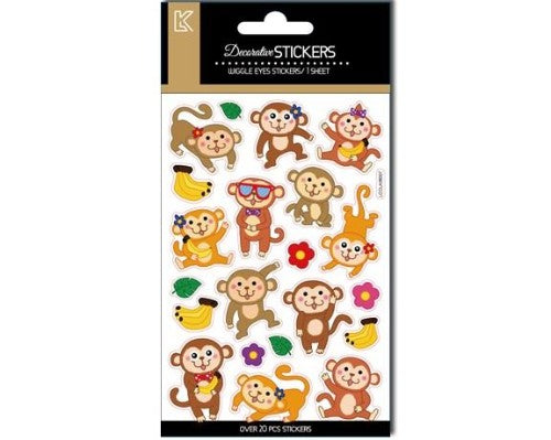 Fluffy monkey stickers with moving eyes, sold in packs of 6 for fun and creative decorating.