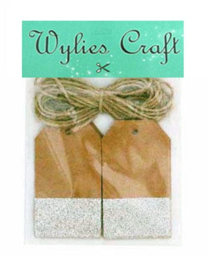 Trendy silver-dipped gift tags with glitter, 12 tags per pack, perfect for crafting and gifting.